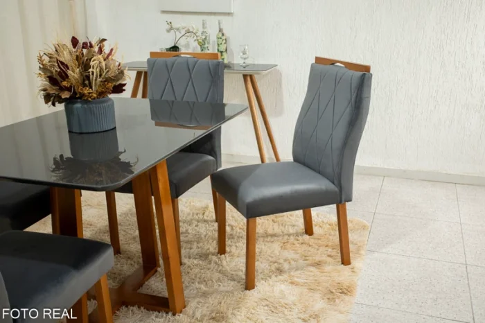 Mesa de Jantar Pedro Mel Vidro Off 120×80 4 Cadeiras Lisboa Veludo Marrom 509 Madeira Maciça Art Assento - Entregue Montada (rf) - Imagem 3