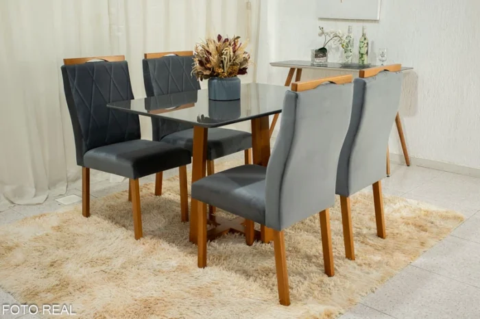 Mesa de Jantar Pedro Mel Vidro Off 120×80 4 Cadeiras Lisboa Veludo Marrom 509 Madeira Maciça Art Assento - Entregue Montada (rf) - Imagem 4