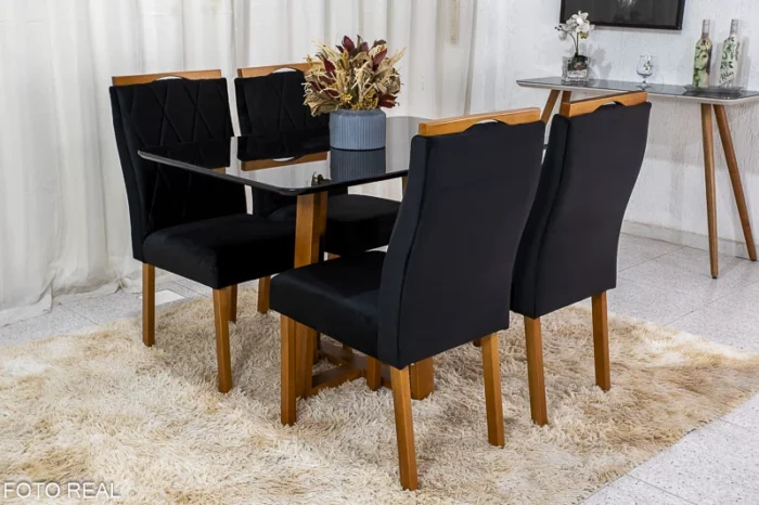 Mesa de Jantar Pedro Mel Vidro Off 120×80 4 Cadeiras Lisboa Veludo Marrom 509 Madeira Maciça Art Assento - Entregue Montada (rf) - Imagem 6