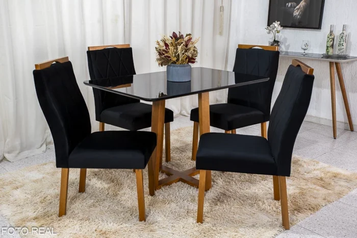 Mesa de Jantar Pedro Mel Vidro Off 120×80 4 Cadeiras Lisboa Veludo Marrom 509 Madeira Maciça Art Assento - Entregue Montada (rf) - Imagem 5