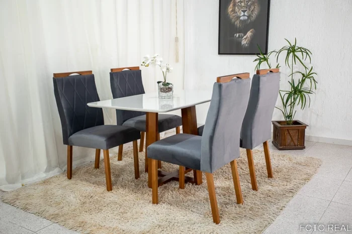 Mesa de Jantar Pedro Mel Vidro Off 120×80 4 Cadeiras Lisboa Veludo Marrom 509 Madeira Maciça Art Assento - Entregue Montada (rf) - Imagem 8