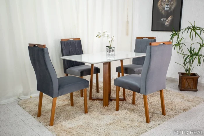 Mesa de Jantar Pedro Mel Vidro Off 120×80 4 Cadeiras Lisboa Veludo Marrom 509 Madeira Maciça Art Assento - Entregue Montada (rf) - Imagem 7