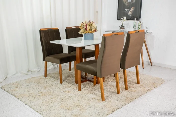 Mesa de Jantar Pedro Mel Vidro Off 120×80 4 Cadeiras Lisboa Veludo Marrom 509 Madeira Maciça Art Assento - Entregue Montada (rf) - Imagem 10