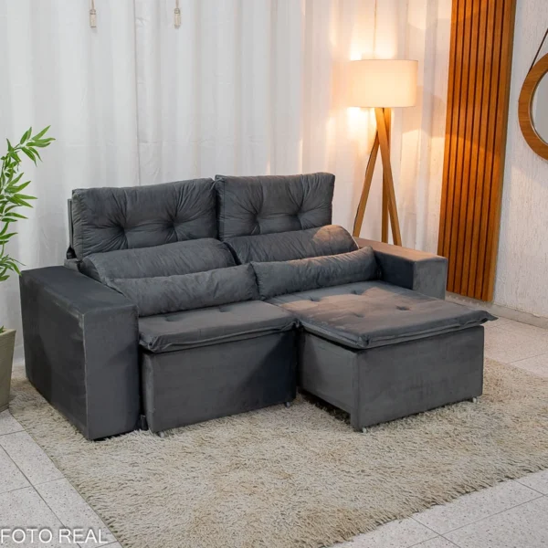 Sofá Retrátil Reclinável Bia 1.95m Veludo  - D28 (rf)