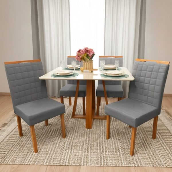 Mesa Pedro 120 Mel/Off White com 4 Cadeiras Pandora 01 Veludo 38 – ART ASSENTOS + CARVALHO DECOR