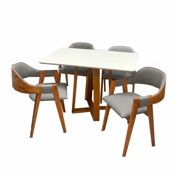 Mesa de Jantar Bali 120x90cm com Vidro e 4 Cadeiras Perola em Linho Madeira Minas Plac.P