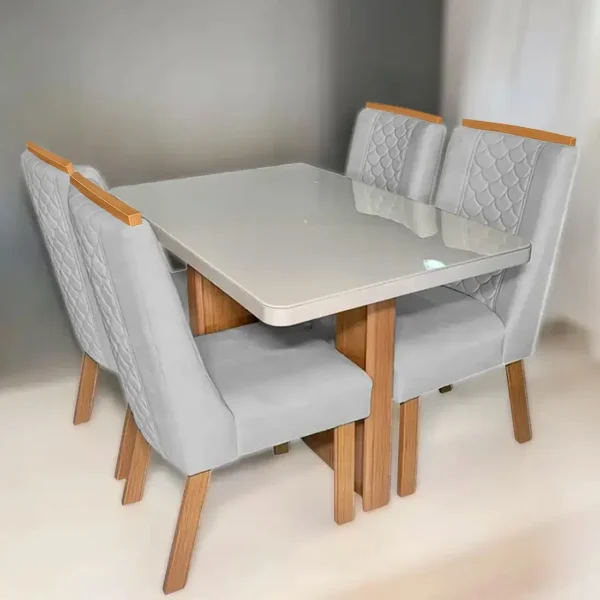 Mesa de Jantar Dora 120x80cm com 4 Cadeiras Dora Tecido Veludo Valdemóveis.p