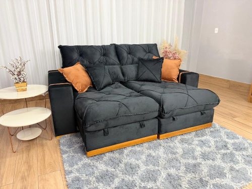 Sofá Retrátil Reclinável Pleno 2.10m – Preto Veludo.L