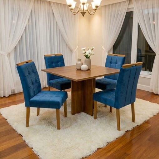 Mesa Salinas 100 (Tampo Dakota s/ vidro) Cinamomo com 4 Cadeiras Sophia Veludo– CEL MÓVEIS + WM DECOR.T