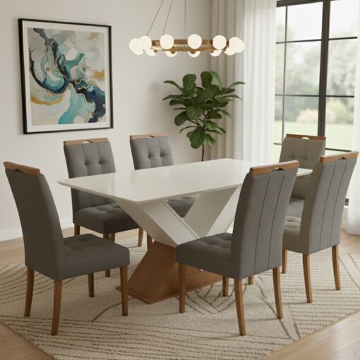 Mesa Amora BA35 160 Canela/Off White com 6 Cadeiras Sophia Veludo – KAPPESBERG + WM DECOR tt - Imagem 6