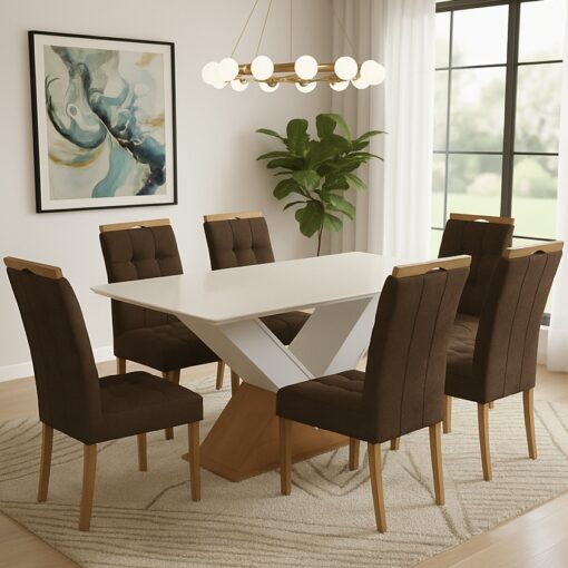 Mesa Amora BA35 160 Canela/Off White com 6 Cadeiras Sophia Veludo – KAPPESBERG + WM DECOR tt - Imagem 8