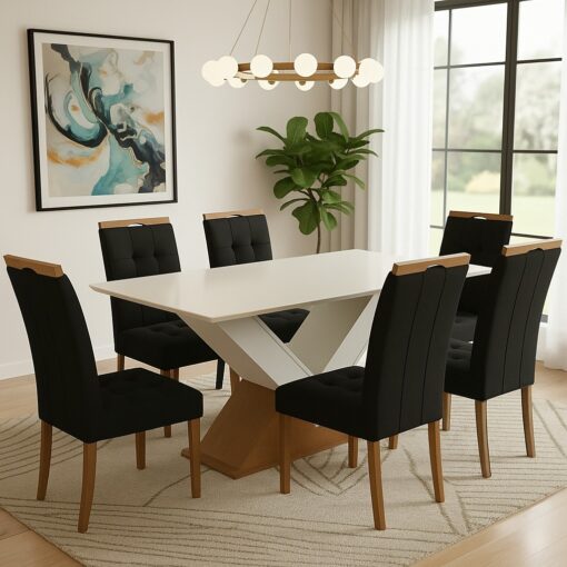 Mesa Amora BA35 160 Canela/Off White com 6 Cadeiras Sophia Veludo – KAPPESBERG + WM DECOR tt - Imagem 10