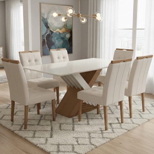 Mesa Graviola BA29 160 Canela/Off White com 6 Cadeiras Sophia Veludo – KAPPESBERG + WM DECOR tt