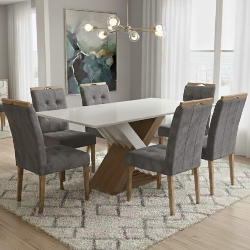 Mesa Graviola BA29 160 Canela/Off White com 6 Cadeiras Sophia Veludo – KAPPESBERG + WM DECOR tt - Imagem 3