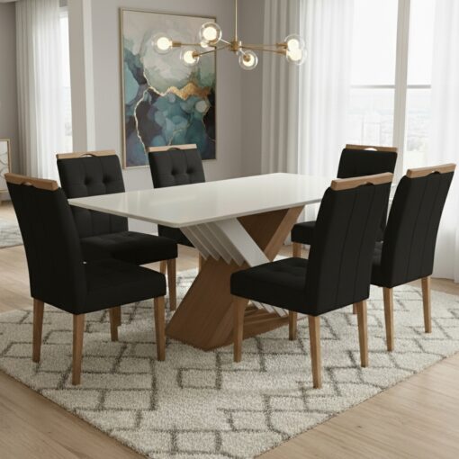 Mesa Graviola BA29 160 Canela/Off White com 6 Cadeiras Sophia Veludo – KAPPESBERG + WM DECOR tt - Imagem 7