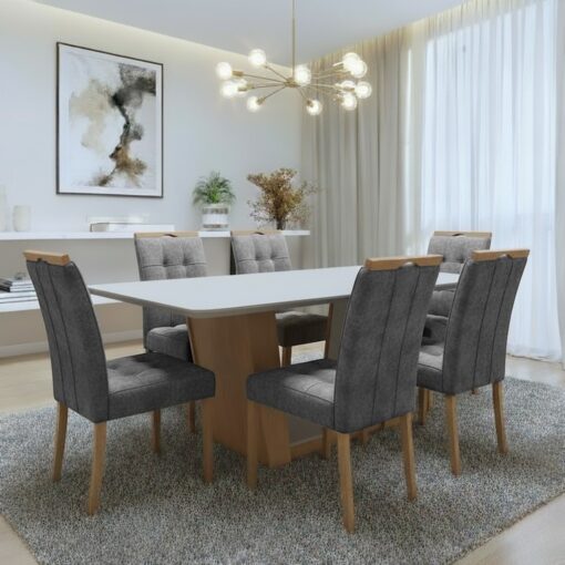 Mesa Apogeu (Tampo Maxi) 170 Amêndoa Clean/Off White com 6 Cadeiras Sophia Veludo – LOPAS + WM DECOR tt - Imagem 6