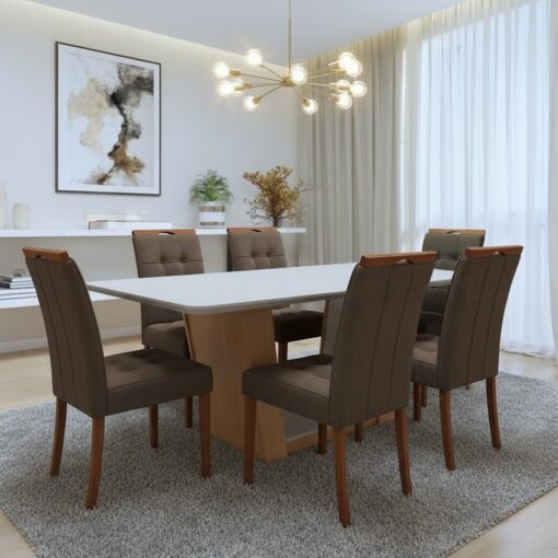 Mesa Apogeu (Tampo Maxi) 170 Amêndoa Clean/Off White com 6 Cadeiras Sophia Veludo – LOPAS + WM DECOR tt - Imagem 8