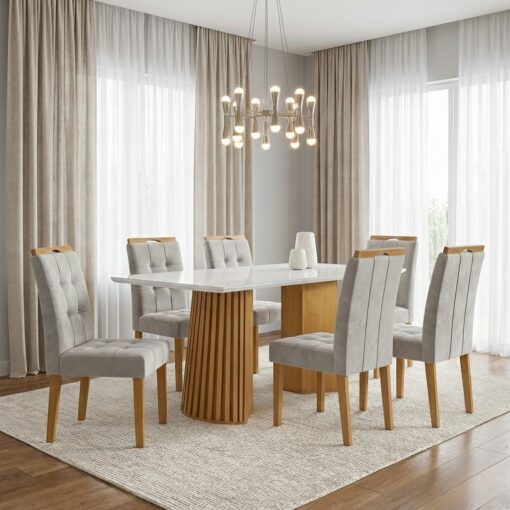 Mesa Nevada 170 (Tampo Smart Plus) Cinamomo/Off White com 6 Cadeiras Sophia Veludo – CEL MÓVEIS + WM DECOR tt - Imagem 4