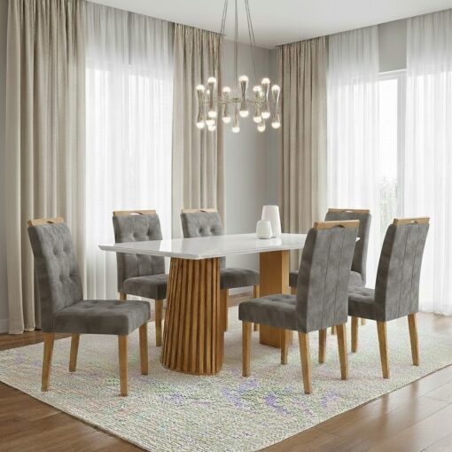 Mesa Nevada 170 (Tampo Smart Plus) Cinamomo/Off White com 6 Cadeiras Sophia Veludo – CEL MÓVEIS + WM DECOR tt - Imagem 6