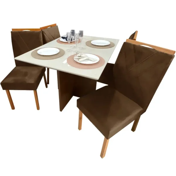 Mesa de Jantar Helo 120x90cm em veludo com 4 Cadeiras California Poliman,P