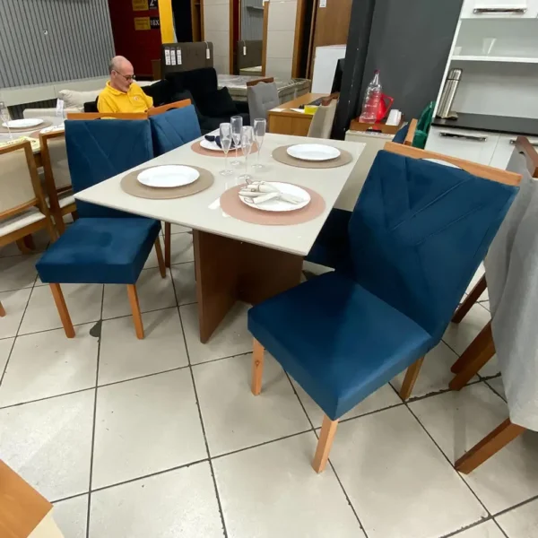 Mesa de Jantar Helo 120x90cm em veludo com 4 Cadeiras California Poliman,P