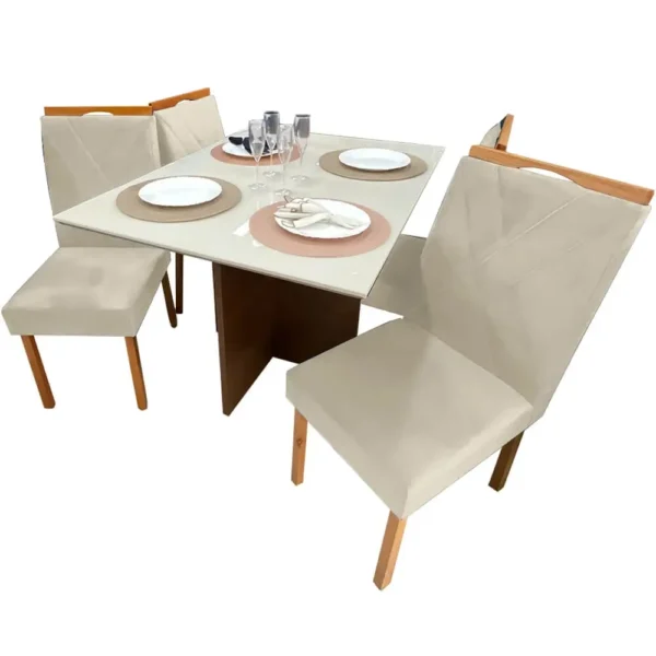 Mesa de Jantar Helo 120x90cm em veludo com 4 Cadeiras California Poliman.P