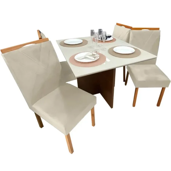 Mesa de Jantar Helo 90x90cm em Veludo com 4 Cadeiras California Poliman.P