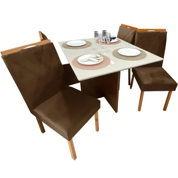 Mesa de Jantar Helo 90x90cm em Veludo com 4 Cadeiras California Poliman.P