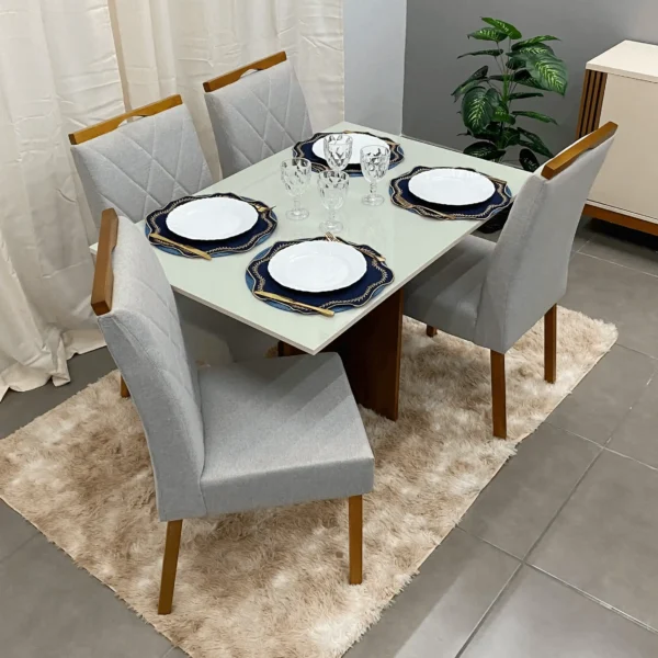 Mesa de Jantar Helo 120x90cm em veludo com 4 Cadeiras California Poliman.P