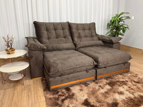 Sofá Retrátil e Reclinável Istambul 2.30m – Marrom Veludo.L