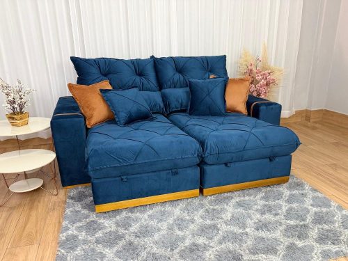 Sofá Retrátil Reclinável Pleno 2.10m – Azul Veludo.L