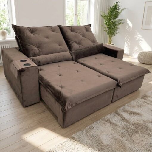 Sofá Retrátil e Reclinável Elegance/Leblon 2,30 m Suede Marrom – IMPÉRIO ESTOFADOS tt