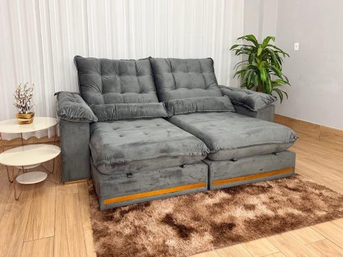 Sofá Retrátil e Reclinável Istambul 2.30m – Cinza Veludo.L