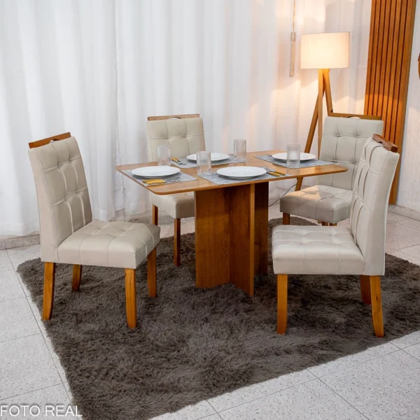 Mesa de Jantar Salina 120x80 Londres Cinamomo Cel + 4 Cad. Londres Veludo Avelã Madeira Minas Plac - Entregue Montada.R