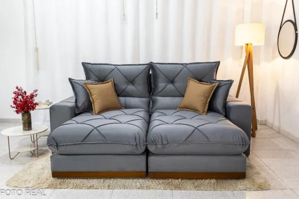 Sofá Retrátil Reclinável Gran Bello 2.00m Veludo Cinza - Molas Ensacadas.R