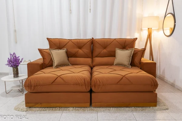 Sofá Retrátil Reclinável Gran Bello 2.30m Veludo Terracota 24 - Molas Ensacadas Pocket.R