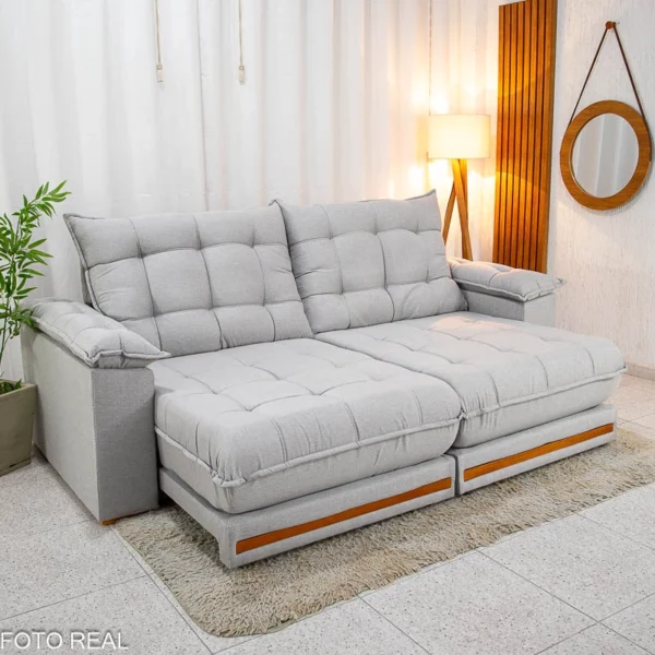 Sofá Retrátil Reclinável Barcelona 2.30m Linho Cinza 461 - D33 e Molas Ensacadas.R