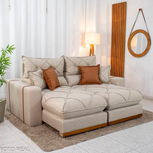 Sofá Retrátil Reclinável Gran Bello 2.00m Linho Bege - Molas Ensacadas.R