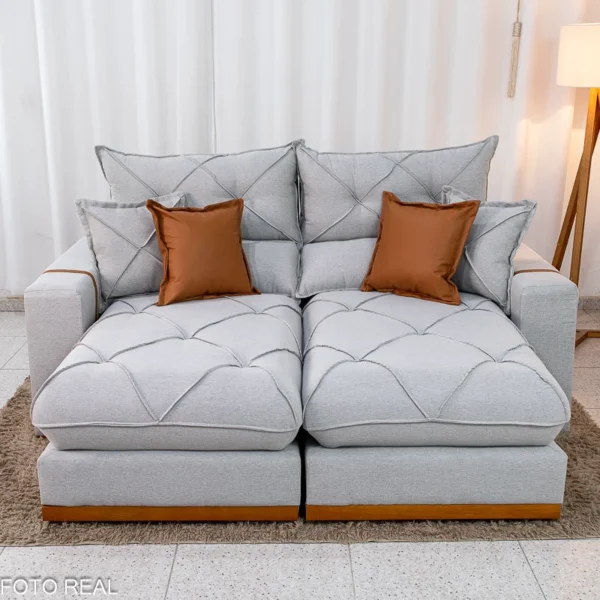 Sofá Retrátil Reclinável Gran Bello 2.00m Linho Cinza 31 - Molas Ensacadas.R