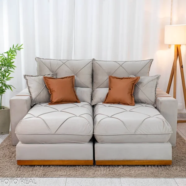 Sofá Retrátil Reclinável Gran Bello 2.00m Veludo Capuccino 02 - Molas Ensacadas.R