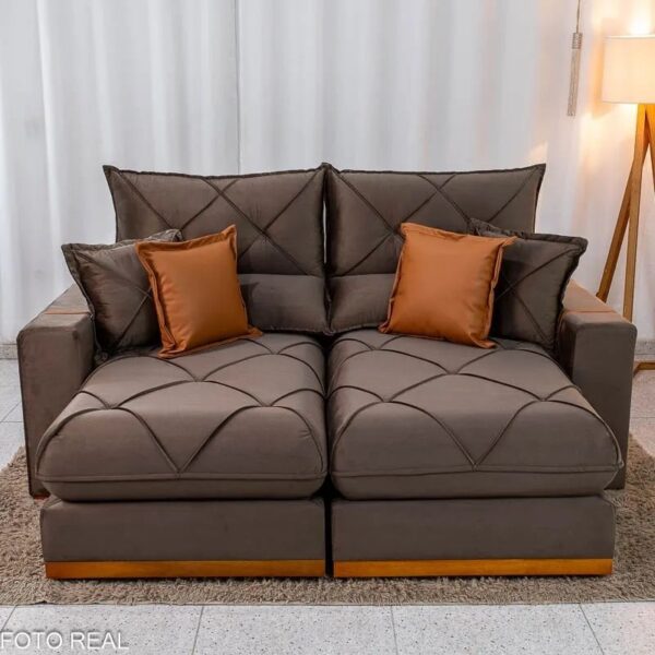 Sofá Retrátil Reclinável Gran Bello 2.00m Veludo Marrom - Molas Ensacadas.R