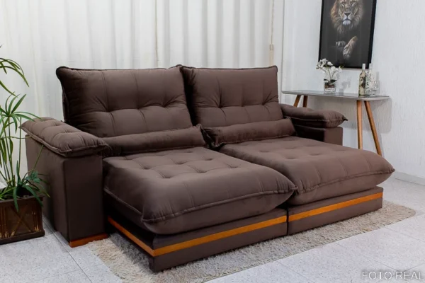 Sofá Retrátil Reclinável Ibis 2.30m Veludo Marrom 815 - D33 e Molas Ensacadas.R
