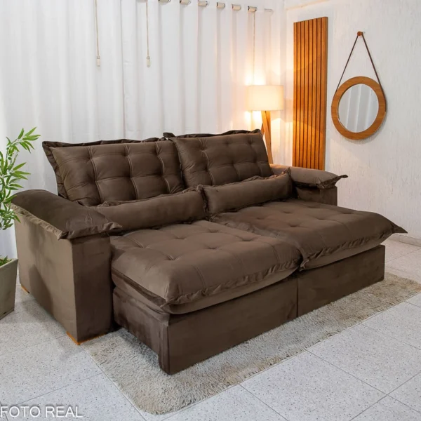 Sofá Retrátil Reclinável Maldivas 2.30m Veludo Marrom A17 - Espuma Pró Aditivada.R