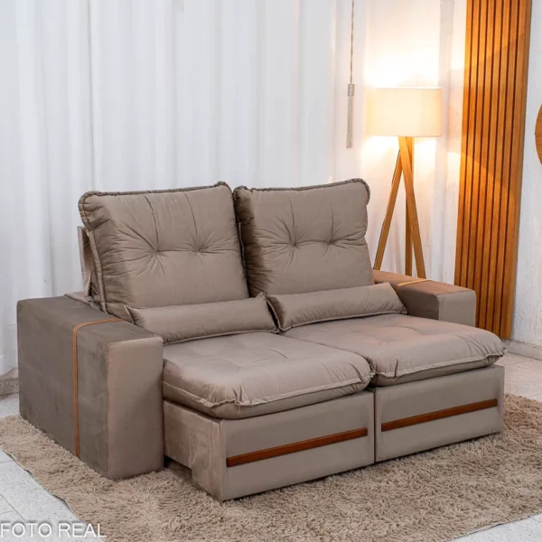 Sofá Retrátil Reclinável Montreal 1.90m Veludo Bege - D33.R