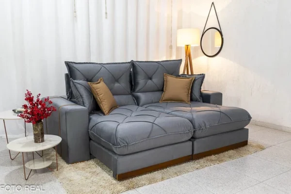 Sofá Retrátil Reclinável Gran Bello 2.00m Veludo Cinza - Molas Ensacadas.(R,L)