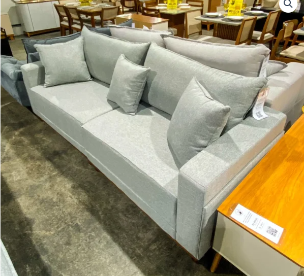 Sofá Living Lufer em Linho Monte Claros 4 Lugares com Almofadas Soltas 236cm (pr)